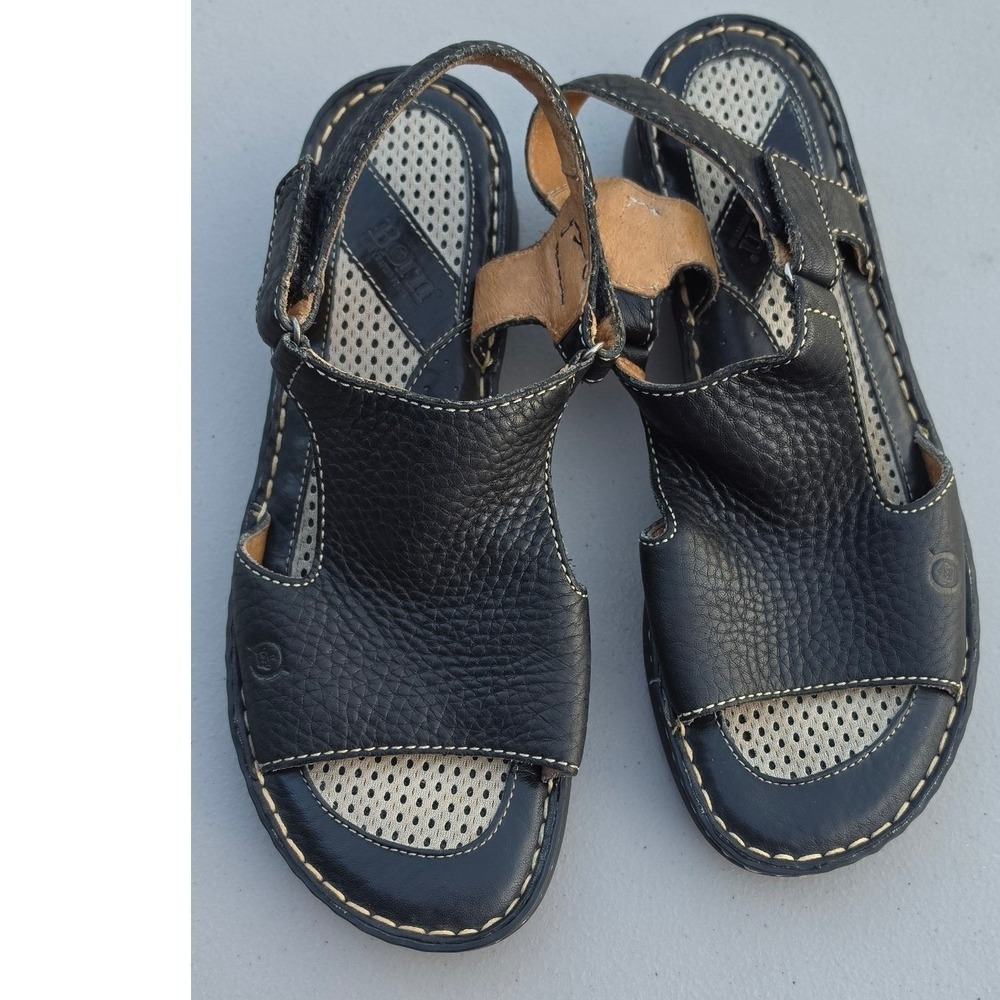 Born Black Pebbled Leather Slingback Wedge Sandals W3834 Womens 9 / 40.5
